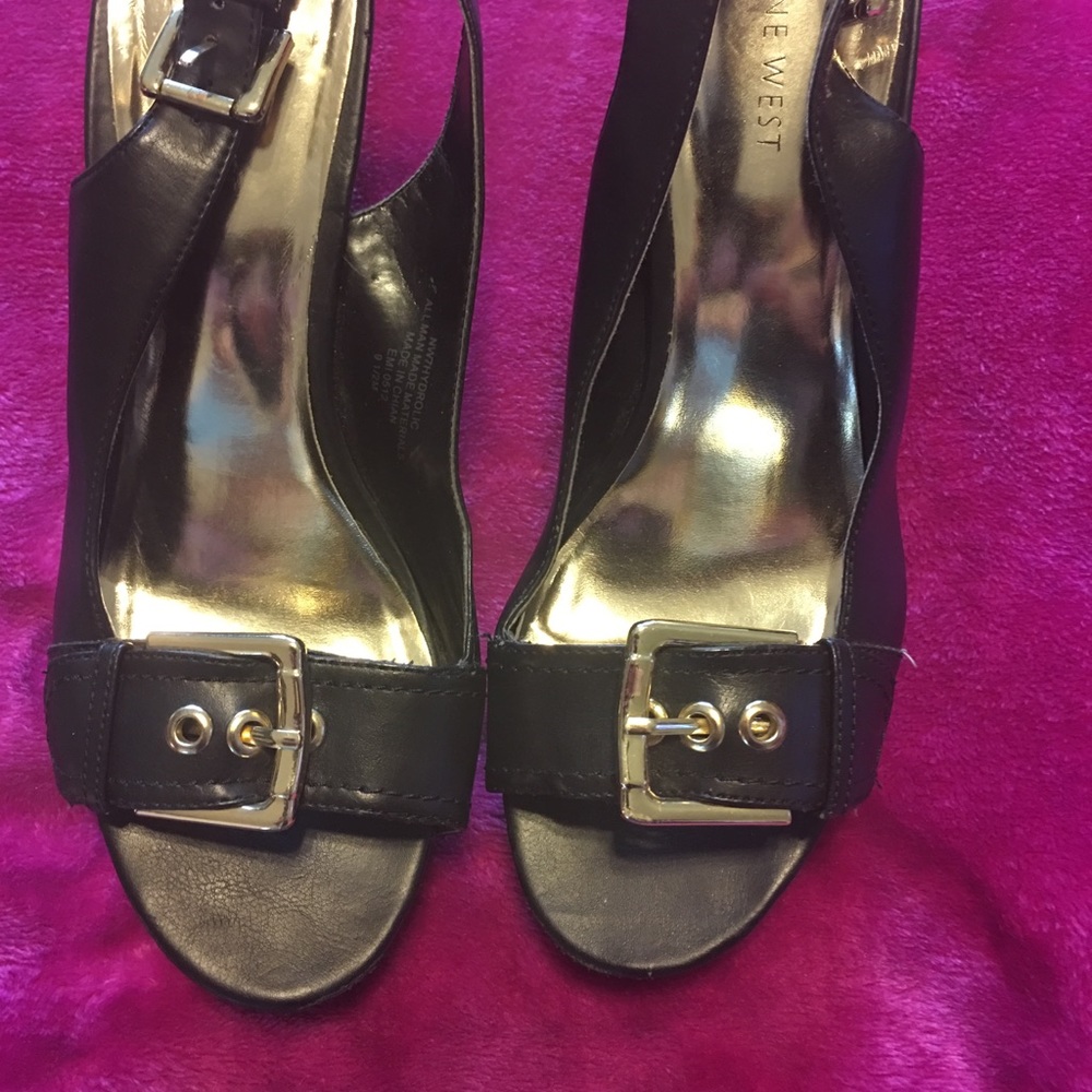 Nine West Black Peep Toe Wedge Heel Size 9 1/2